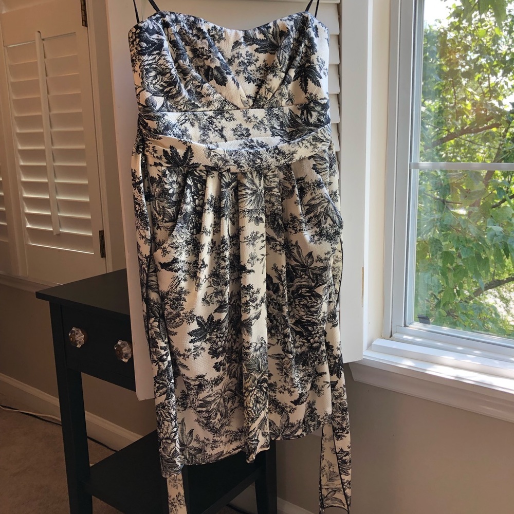 ModCloth Black and White Toile Strapless Dress